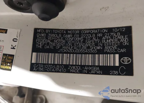 2013 Toyota Prius Five from USA, damaged, VIN JTDKN3DU0D5543365